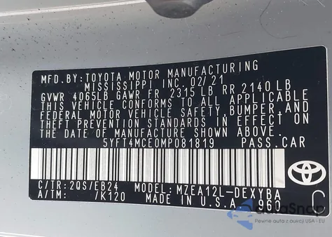 2021 Toyota Corolla Xse из США, поврежденный, VIN 5YFT4MCE0MP081819